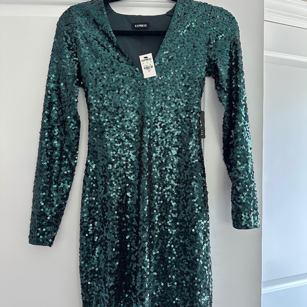 Express emerald green mini sequin dress
